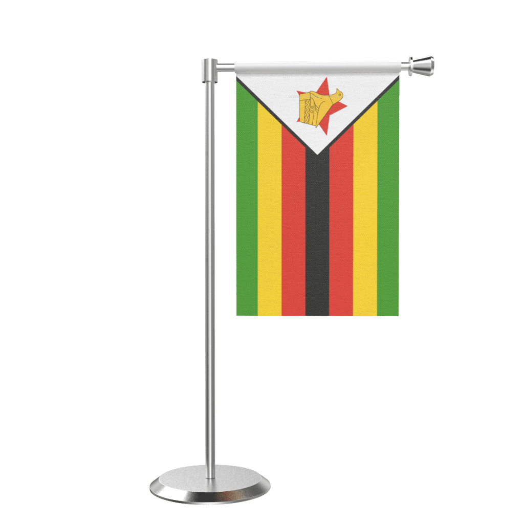 Zimbabwe L Shape Single Table Flag With Stainless Steel Base And Pole Seher Flags